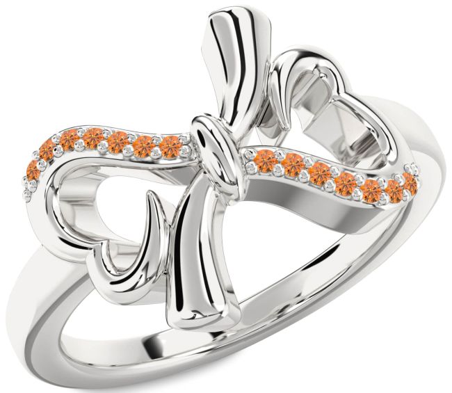 Citrine Silver Heart Bow Ring