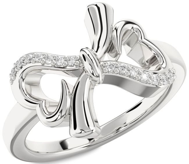 Diamond White Gold Heart Bow Ring