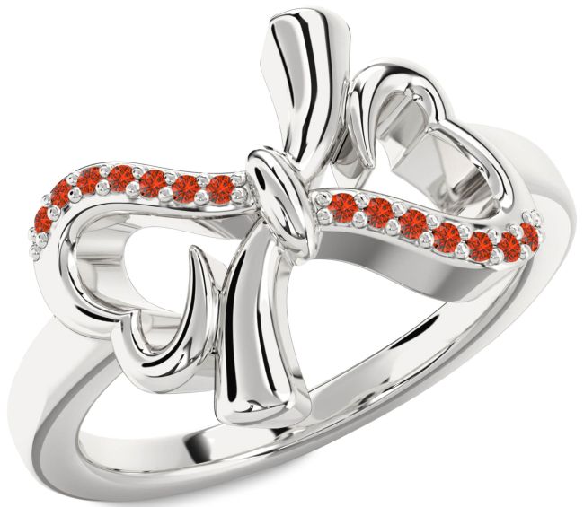 Fire Opal Silver Heart Bow Ring