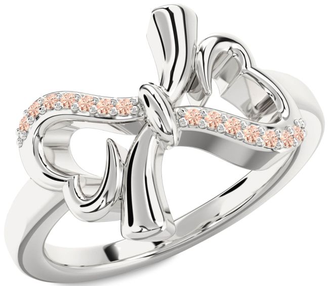 Morganite Silver Heart Bow Ring