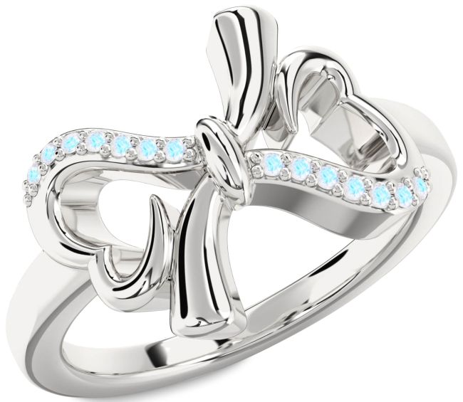 Moonstone Silver Heart Bow Ring