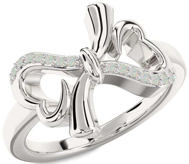 Opal Silver Heart Bow Ring