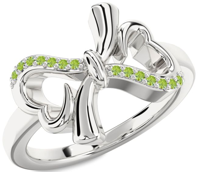 Peridot Silver Heart Bow Ring