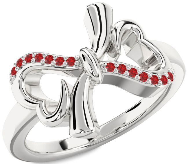 Ruby Silver Heart Bow Ring