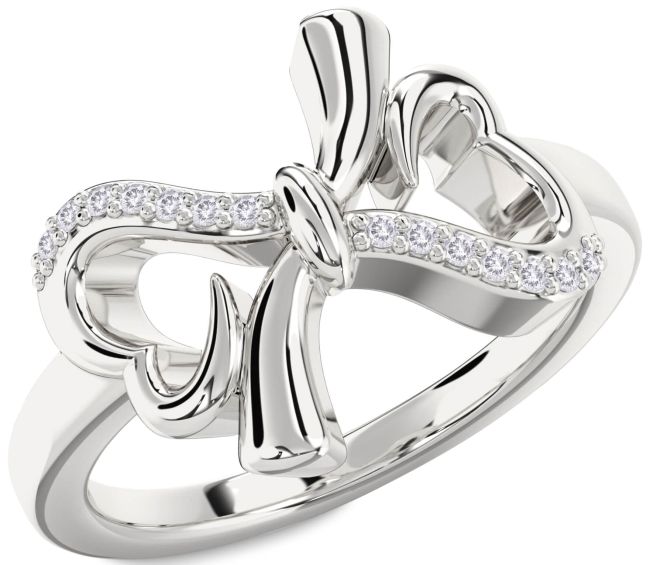 Salt & Pepper Diamond Silver Heart Bow Ring