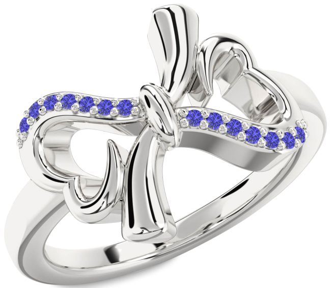 Tanzanite Silver Heart Bow Ring
