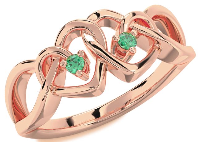 Emerald Rose Gold Heart Two Stone Birthstone Ring