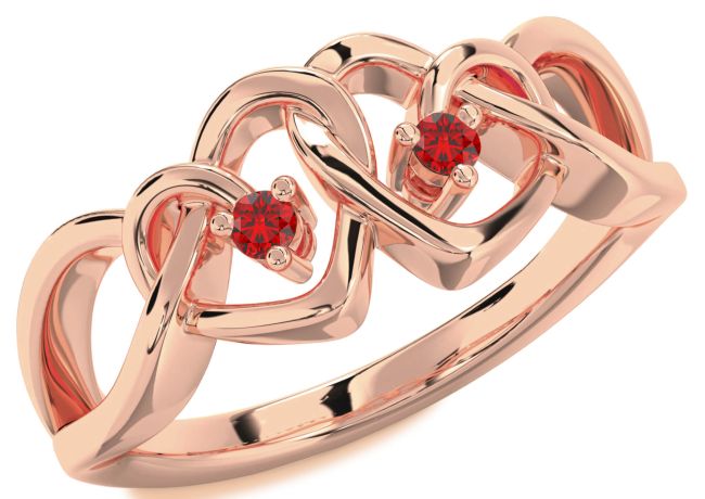 Ruby Rose Gold Heart Two Stone Birthstone Ring