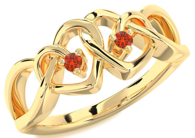 Fire Opal Gold Heart Two Stone Ring