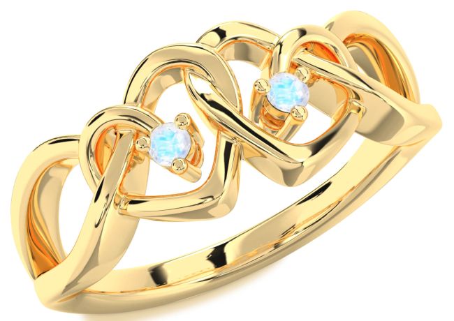Moonstone Gold Heart Two Stone Ring