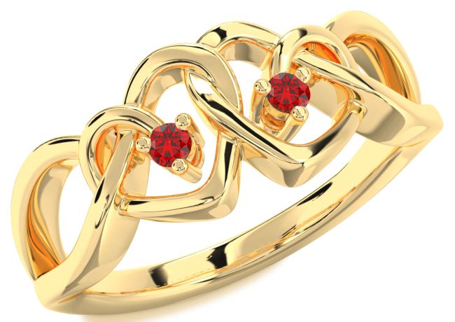Ruby Gold Heart Two Stone Birthstone Ring