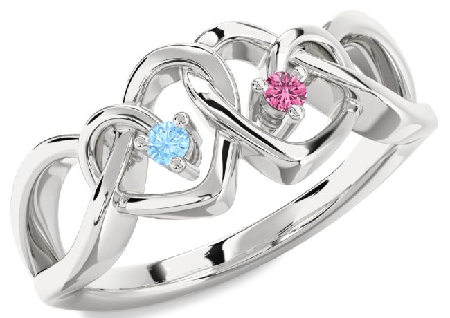 White Gold Heart Two Stone Promise Ring