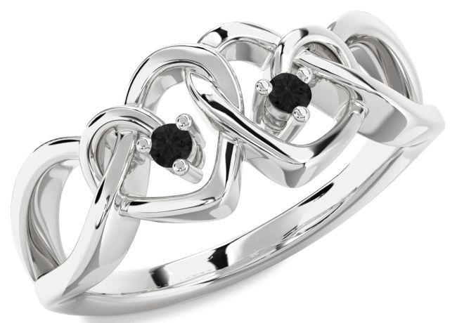 Black Diamond Platinum Heart Two Stone Ring