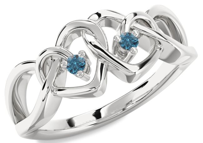 Blue Diamond Platinum Heart Two Stone Ring