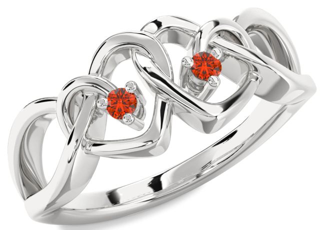 Fire Opal Platinum Heart Two Stone Ring