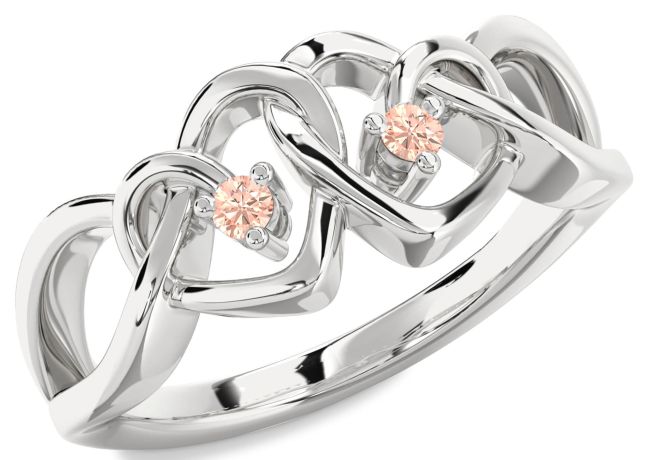 Morganite Platinum Heart Two Stone Ring