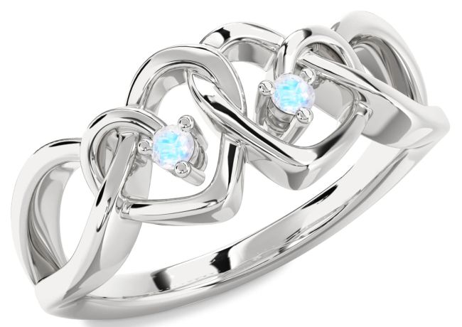 Moonstone Platinum Heart Two Stone Ring
