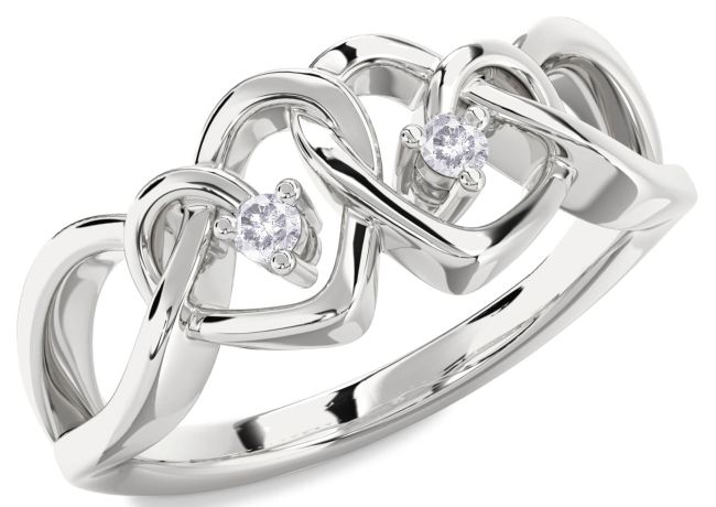 Salt & Pepper Diamond Platinum Heart Two Stone Ring