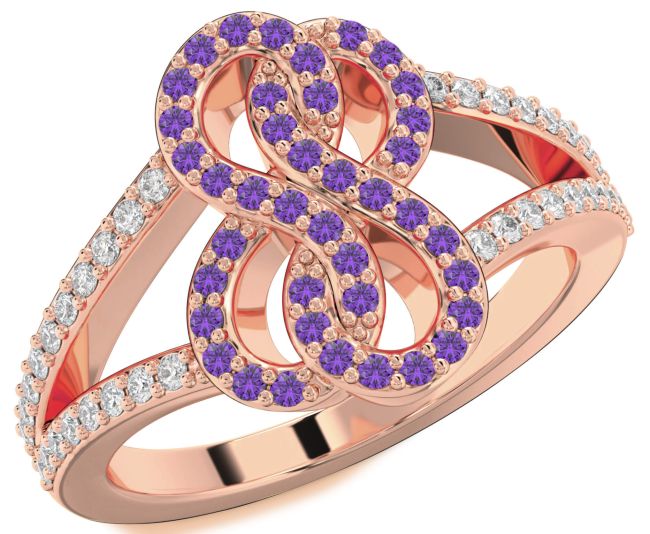 Diamond Amethyst Rose Gold Infinity Round Ring