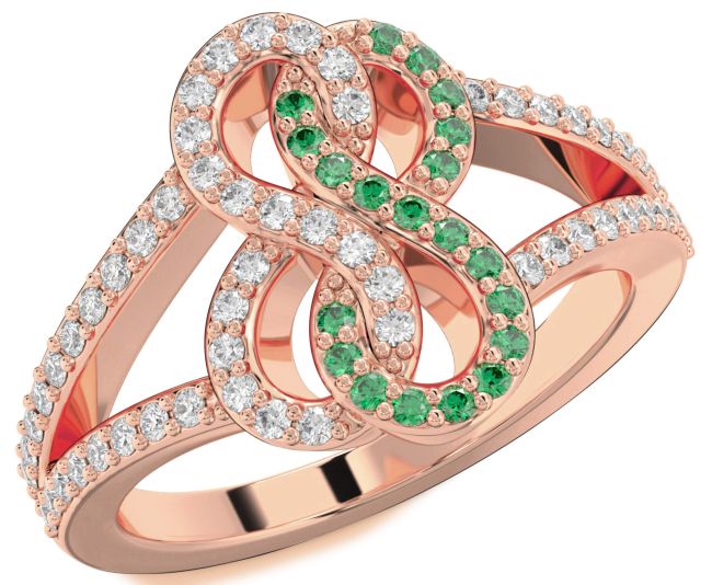 Emerald & Diamond Rose Gold Infinity Round Promise Ring