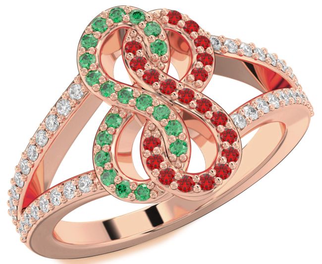 Diamond Emerald & Ruby Rose Gold Infinity Round Promise Ring