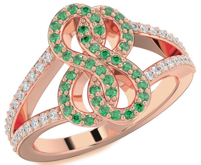 Diamond Emerald Rose Gold Infinity Round Ring
