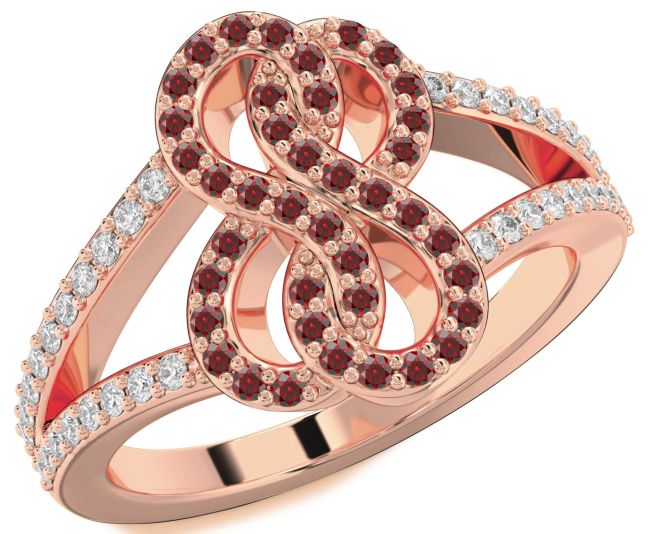 Diamond Garnet Rose Gold Infinity Round Ring
