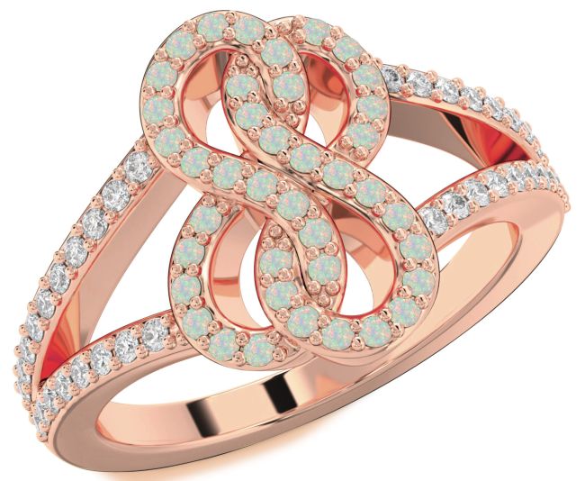 Diamond Opal Rose Gold Infinity Round Ring