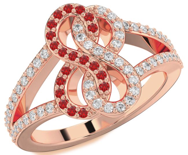 Diamond & Ruby Rose Gold Infinity Round Promise Ring