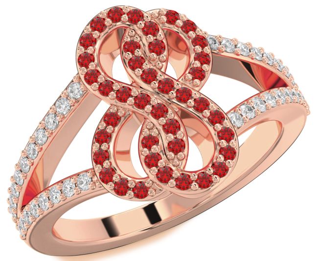 Diamond Ruby Rose Gold Silver Infinity Round Ring