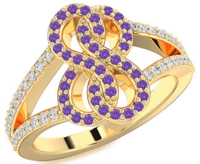 Diamond Amethyst Gold Infinity Round Ring