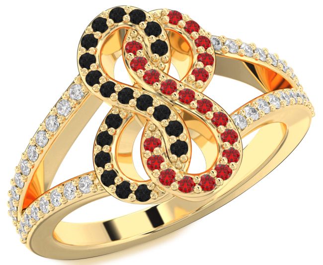 Black Diamond & Ruby Gold Silver Infinity Round Promise Ring
