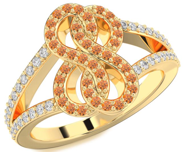 Diamond Citrine Gold Silver Infinity Round Ring