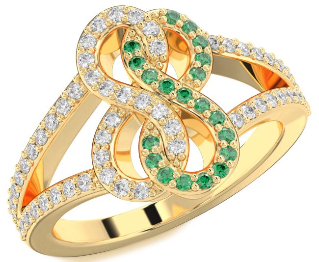 Emerald & Diamond Gold Infinity Round Promise Ring