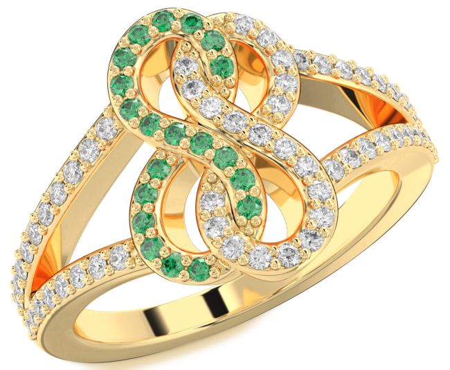 Diamond & Emerald Gold Silver Infinity Round Promise Ring