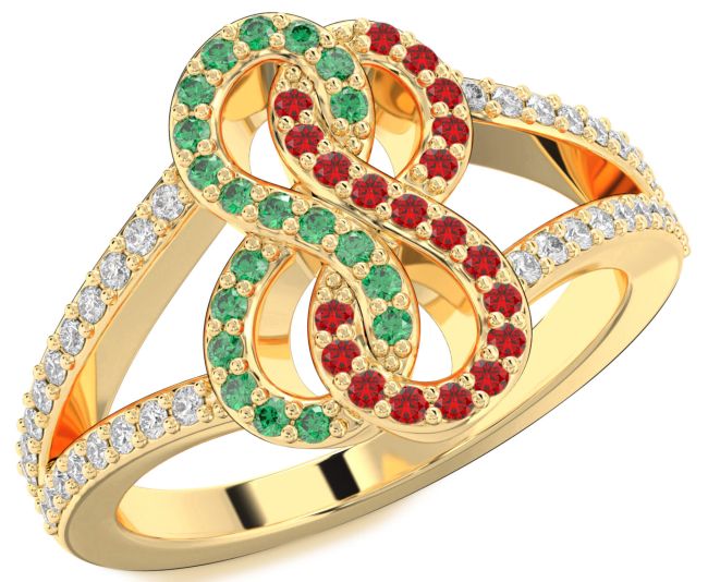 Diamond Emerald & Ruby Gold Infinity Round Promise Ring