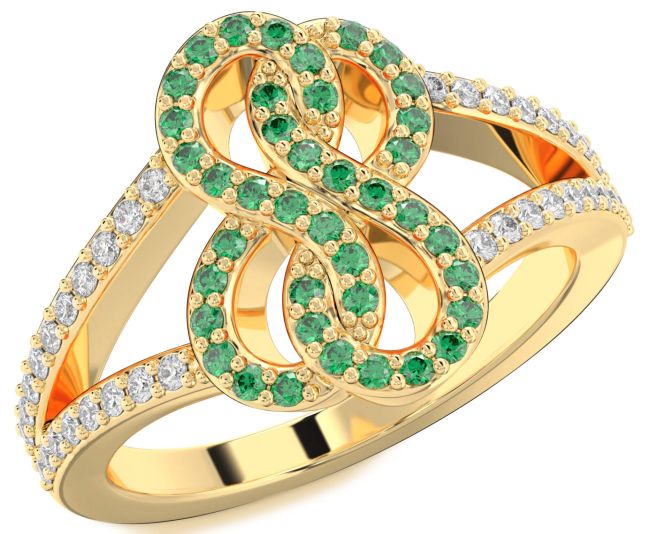 Diamond Emerald Gold Infinity Round Ring