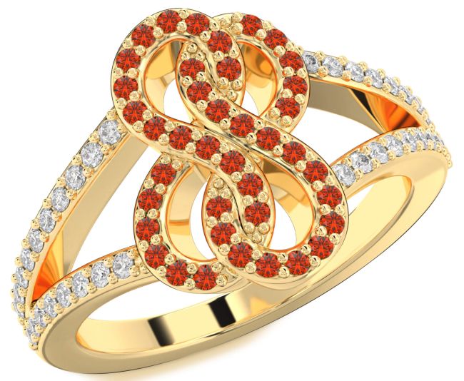 Diamond Fire Opal Gold Silver Infinity Round Ring