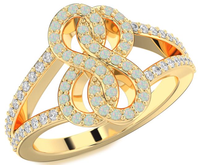 Diamond Opal Gold Infinity Round Ring