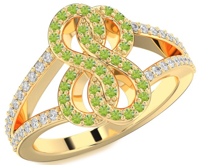 Diamond Peridot Gold Silver Infinity Round Ring