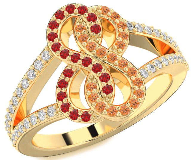 Diamond Ruby & Citrine Gold Infinity Round Promise Ring