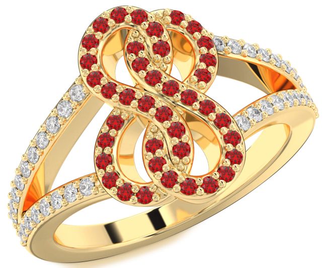 Diamond Ruby Gold Infinity Round Ring