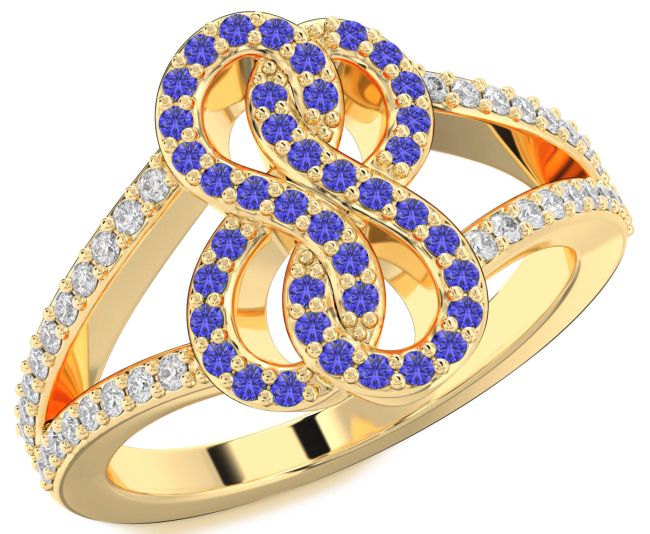 Diamond Tanzanite Gold Silver Infinity Round Ring