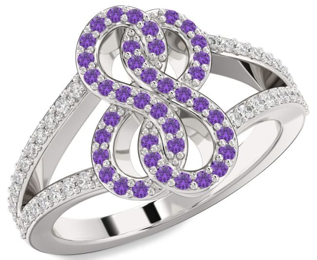 Diamond Amethyst Platinum Infinity Round Ring