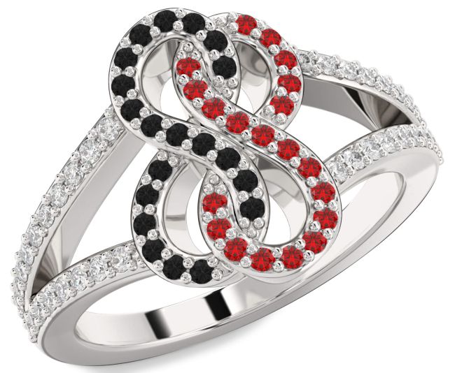 Black Diamond & Ruby Silver Infinity Round Promise Ring