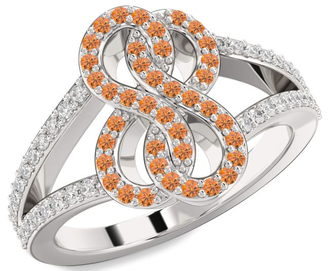 Diamond Citrine White Gold Infinity Round Ring