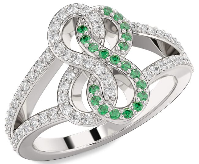Emerald & Diamond Platinum Infinity Round Promise Ring