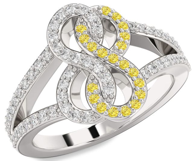 Yellow Diamond Silver Infinity Round Promise Ring