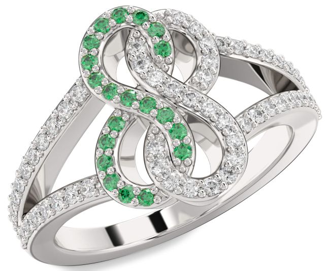 Diamond & Emerald Platinum Infinity Round Promise Ring