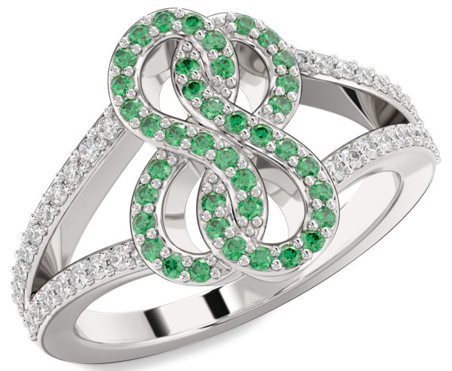 Diamond Emerald Silver Infinity Round Ring